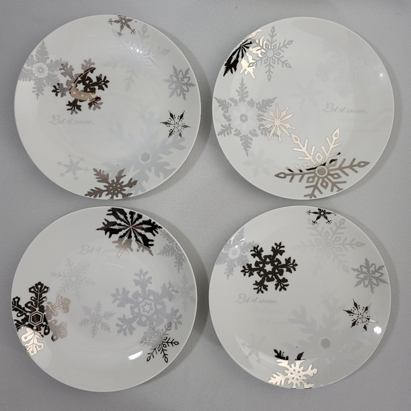 Restoration Hardware Snowflakes Let It Snow Plates - Set Of 4 - Picture 5 of 16